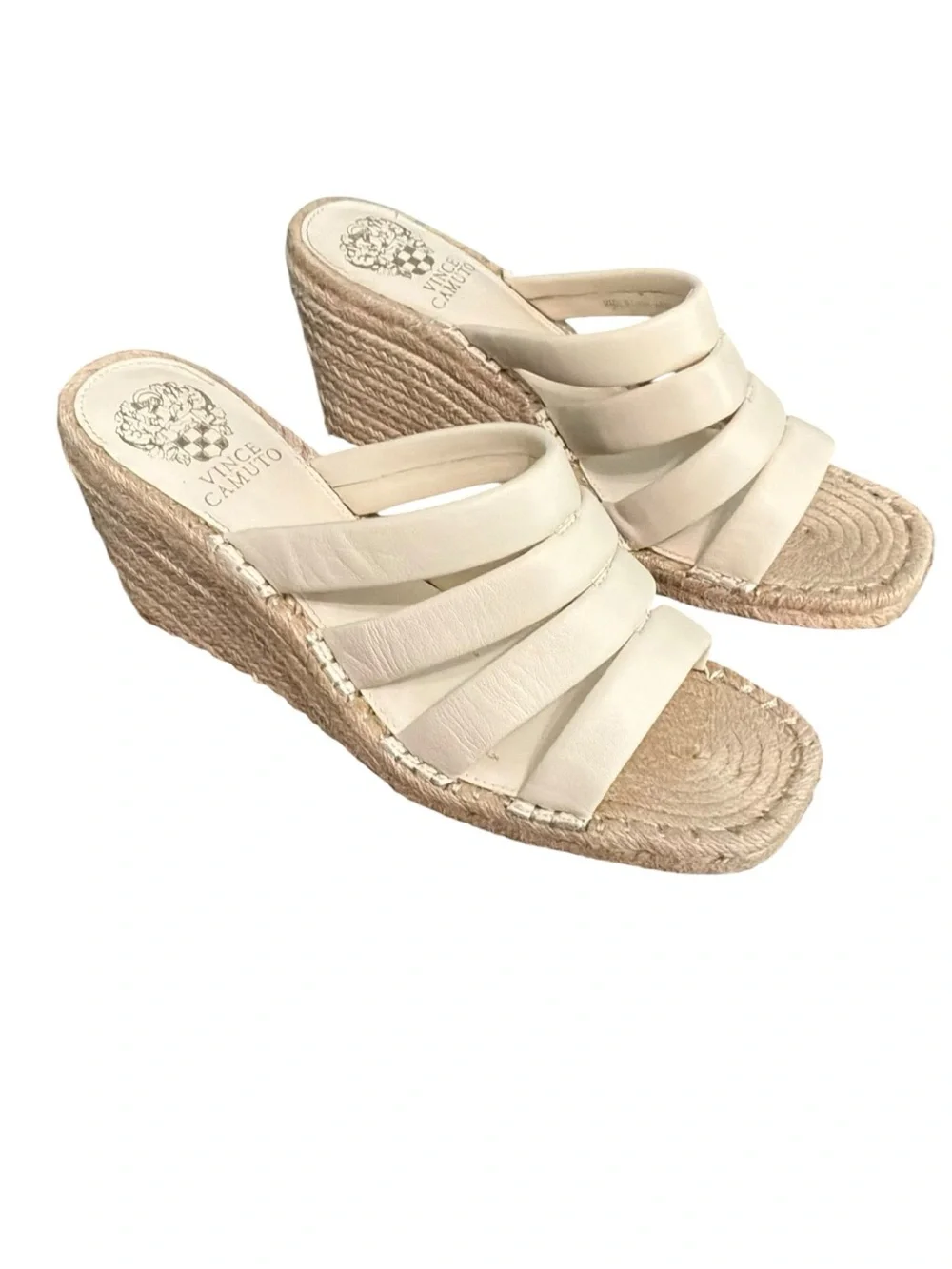 Vince Camuto Molisana Cream Leather Espadrille Wedge Sandal